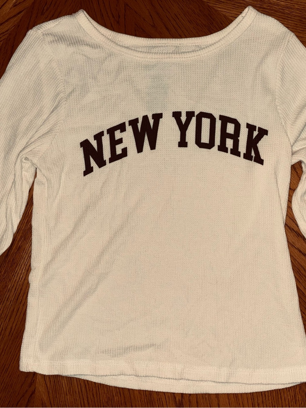 Pink Republic Cream Long Sleeve Top with Dark Blue "New York" Graphic